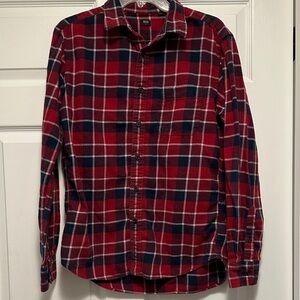 Uniqlo Men's Red and Blue Plaid Shirt